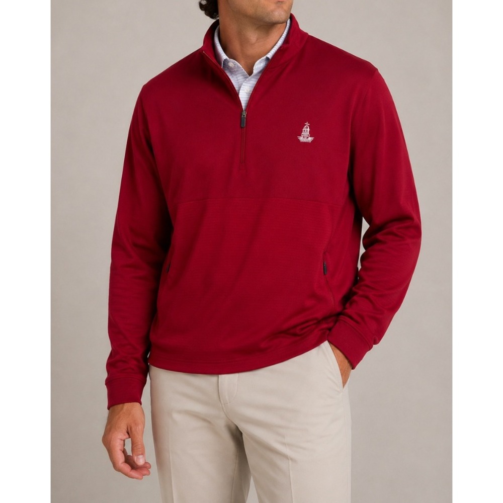 KJUS Mens Red Waffle Knit Quarter Zip Pullover Technical Golf Sweater Logo 2XL